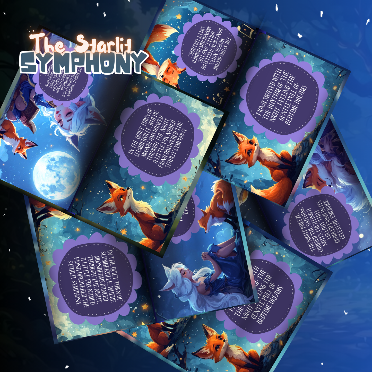 The Starlit Symphony bundle story book with beautiful illustrations of foxes and a moonlit background