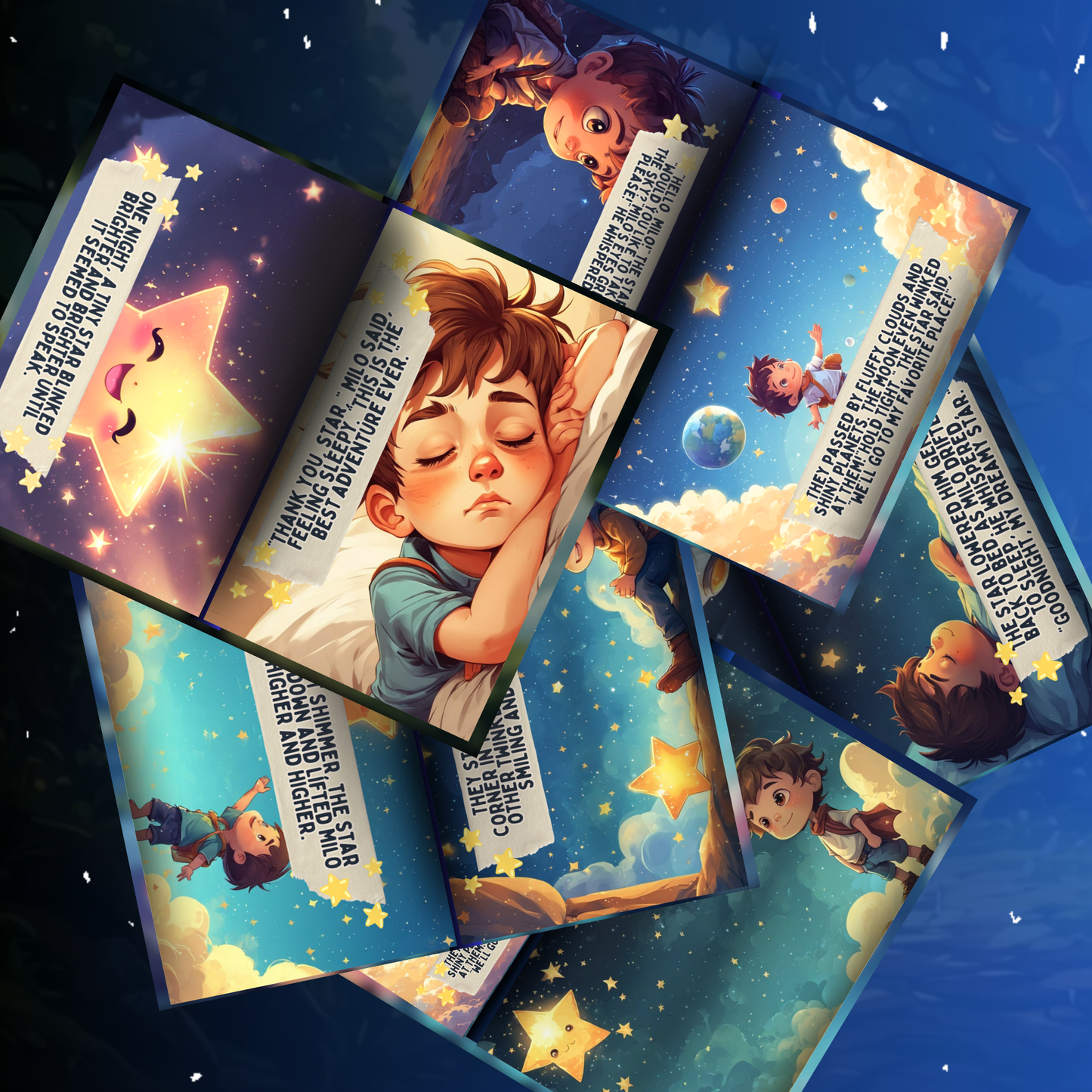 Colorful digital bedtime book for toddlers featuring a sleeping boy and whimsical illustrations