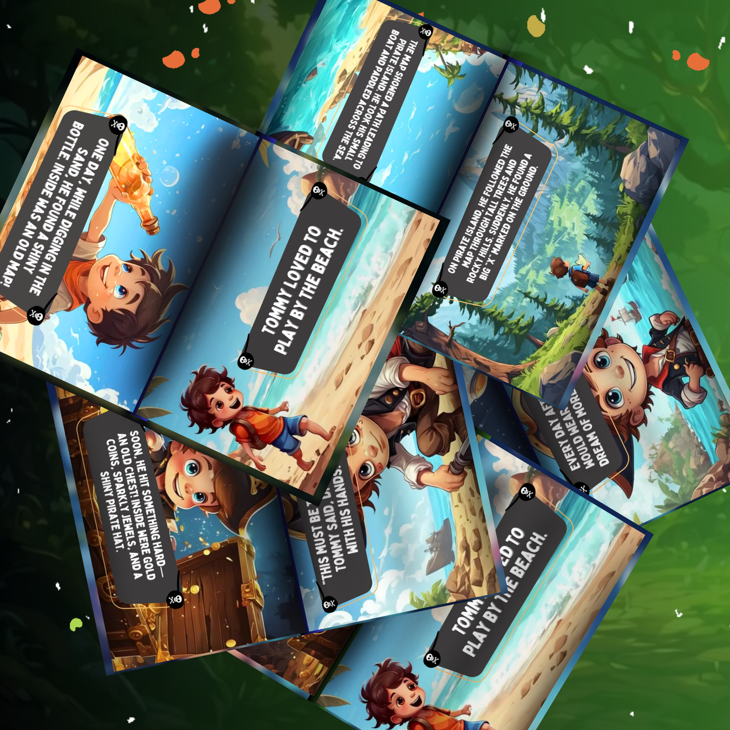 Interactive pirate treasure story for kids with colorful illustrations and engaging characters.