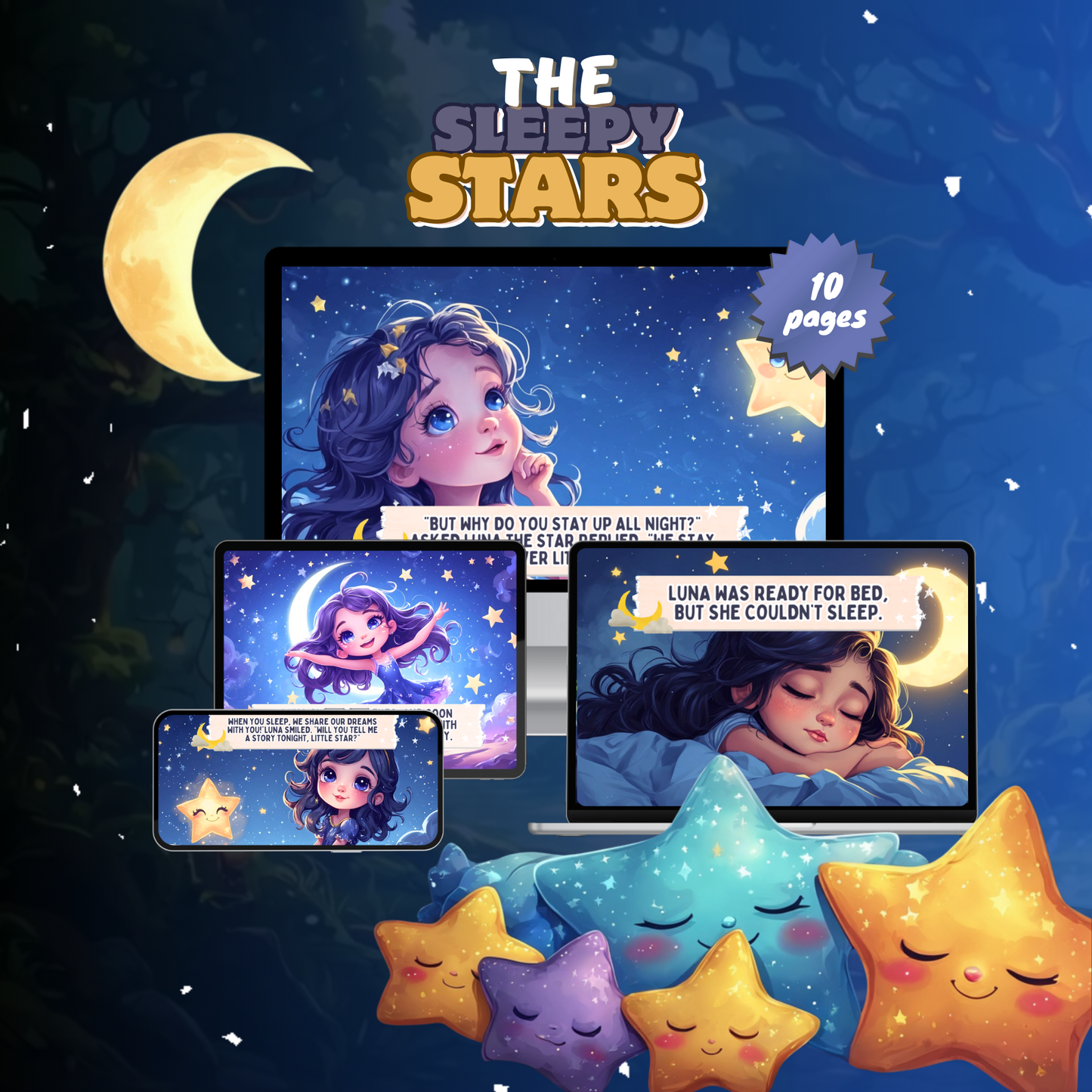 The Sleepy Stars digital storybook for little dreamers featuring colorful illustrations and 10 engaging pages