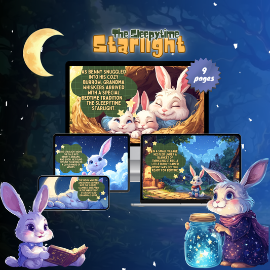 The Sleepytime Starlight digital bedtime story for kids featuring charming bunnies and colorful illustrations