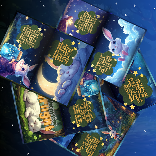 Colorful illustrated bedtime story for kids featuring enchanting animals and a magical night sky