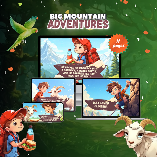 Big Mountain Adventure ebook featuring colorful illustrations on multiple devices for kids