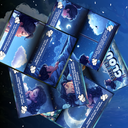 Children's bedtime story illustrated with dreamy clouds and night sky imagery