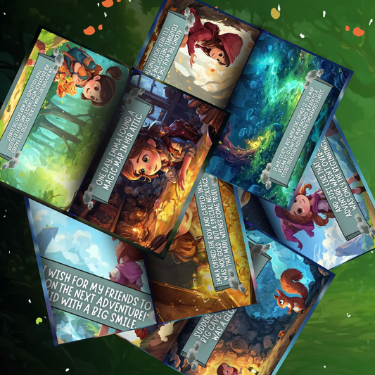 Collection of colorful illustrations from a digital storybook for kids featuring magical adventures