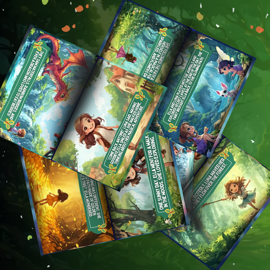Collection of illustrations from Ella and the Magic Forest ebook showcasing vibrant fantasy scenes