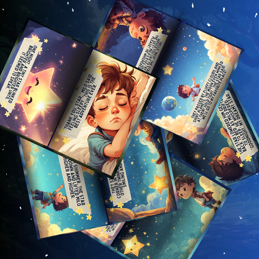 Colorful digital bedtime book for toddlers featuring a sleeping boy and whimsical illustrations