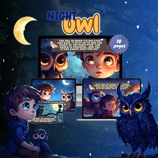 Digital bedtime story for toddlers titled Night Owl, featuring charming illustrations and an engaging storyline