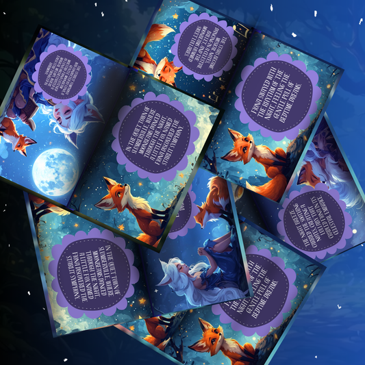 The Gentle Moon story book featuring beautiful illustrations of foxes and a serene night sky